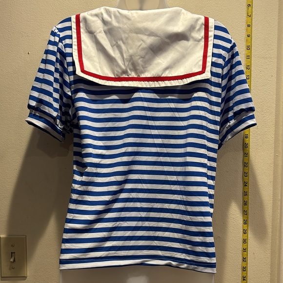 Blue and White Striped  Sailor Top with Red Accent - Picture 2 of 3
